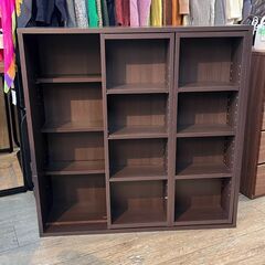 スライド式本棚 棚板可動式 横幅89cm 奥行29cm 高さ89cm ダークブラウン 木製 ★買取帝国 志木店の画像