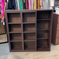 スライド式本棚 棚板可動式 横幅89cm 奥行29cm 高さ89cm ダークブラウン 木製 ★買取帝国 志木店の画像