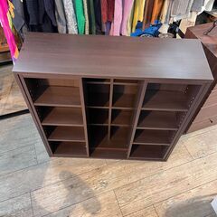 スライド式本棚 棚板可動式 横幅89cm 奥行29cm 高さ89cm ダークブラウン 木製 ★買取帝国 志木店の画像