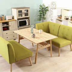 ダイニングテーブル 4人用 幅120×奥行70×高さ66cm ナチュラル 収納 棚付き 角が丸い 天然木 ヘームル の画像