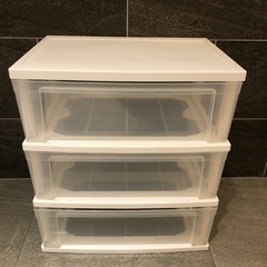 チェスト ワイド 3段 引き出し 幅53×奥行38×高さ59cm ホワイト/クリア　アイリスオーヤマ ワイドチェスト 日本製 の画像