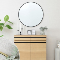 円形丸鏡77cm 壁掛け ミラー 丸  アルミフレーム 軽い おしゃれ 黒 ウォールミラー 軽量 壁掛けミラー 高精細 洗面台 玄関 ミラー トイレ 寝室 丸型 ミラー 洗面鏡 姿見 丸い 北欧 インテリアの画像