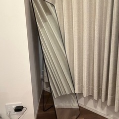 全身鏡 姿見鏡 2Way 壁掛け鏡 スタンドミラー 丸角 飛散防止 軽量 コンパクト設計 おしゃれ 大型鏡 幅35cmⅹ高さ150cm ブラックの画像