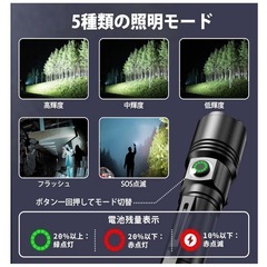 ❤️新品未使用❤️懐中電灯 強力✨ 【2025 最新の進化・超高輝度 小型 LEDライト】フラッシュライト Type-C充電式/電池式/ 5モード調光/ IPX6防水/耐衝撃/ズーム式 ハンディライト 最大照射距離500m クリップ付き 作業用 防災 登山 夜釣り 停電/避難対策 防災グッズ の画像