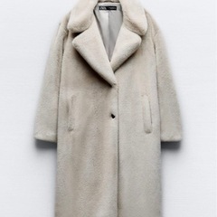美品 ZARA フェイクファー ロングコート グレー Sの画像