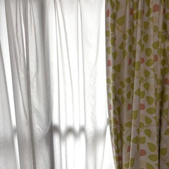 【12/24 13:00〜15:30までに取りに来られる方限定】サンレジャン　グリーン系　リーフ柄カーテン★希望者にはレースカーテンもお付けします    　の画像