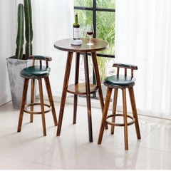 カウンターチェア バーチェア 木製 360度回転 足置き付き 座面高さ63cm ハイチェア ハイスツール  PUレザー (ネイビー-ブラウン,63cm)
の画像