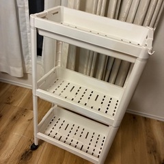 (無料)キャスター付き 3段収納ワゴン ホワイト（2個セット）の画像