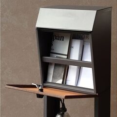 【開封未使用】スタンドポスト 郵便受け fiore ダークグレー×木目 鍵無しの画像