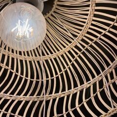 ニトリ　ラタン　ランプシェード　籐　ペンダントライト　大型　電球付き　美品の画像