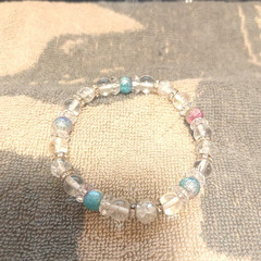【四季の森フォレオ周辺】クラック水晶 ブレスレット 17cm ブルー系 ハンドメイド 春夏向けの画像