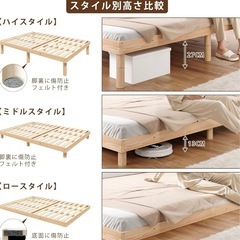 ベッド ベッドフレーム シングル すのこベッド シングルベッド ベット 天然無垢パイン 3段階高さ調節 頑丈 耐荷重200kg 静音 天然木 湿気対策 ローベッド ナチュラルの画像