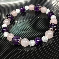 アメジスト ローズクォーツ デザイン 天然石ブレスレットの画像