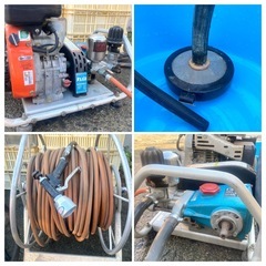 中古品 丸山 マルヤマ セット動噴 MS200動力噴霧器 給水、排水ホース•約30mホース•ノズル付きの画像