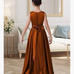 <サイズ:150>サテンドレス キッズ ノースリーブドレス ボールガウン 子供 上品 発表会 ロング キッズ 誕生日 女の子 ピアノ 演奏会 結婚式 エレガント ワンピース 卒業式 小学生 中学生 高校生の画像