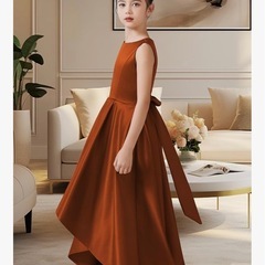 <サイズ:150>サテンドレス キッズ ノースリーブドレス ボールガウン 子供 上品 発表会 ロング キッズ 誕生日 女の子 ピアノ 演奏会 結婚式 エレガント ワンピース 卒業式 小学生 中学生 高校生の画像