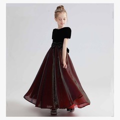 <サイズ:140cm>子供ドレス 子どもドレス ジュニア ドレス ピアノ発表会 中学生 高校生 大きい サイズ 演奏会 ワンピース 袖付き 半袖 豪華 パーティー ロング 子供 ドレス 140cmの画像