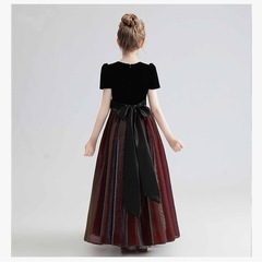 <サイズ:140cm>子供ドレス 子どもドレス ジュニア ドレス ピアノ発表会 中学生 高校生 大きい サイズ 演奏会 ワンピース 袖付き 半袖 豪華 パーティー ロング 子供 ドレス 140cmの画像