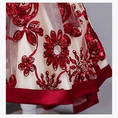 子どもドレス 花柄 ロング リボン フォーマル 発表会 結婚式 子供服110 cmプリンセスドレスフラワーの画像