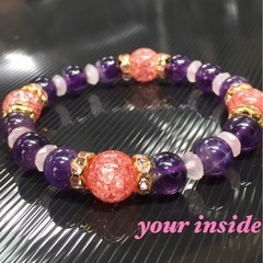 アメジスト レッド爆裂水晶 デザイン 天然石ブレスレットの画像