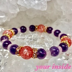 アメジスト レッド爆裂水晶 デザイン 天然石ブレスレットの画像