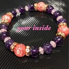 アメジスト レッド爆裂水晶 デザイン 天然石ブレスレットの画像