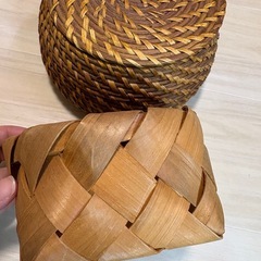 蓋付きラタンバスケット　かご　2個セットの画像