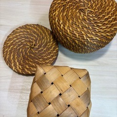 蓋付きラタンバスケット　かご　2個セットの画像