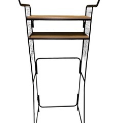 【美品‼️】洗面所収納 ランドリー収納 おしゃれ 北欧 収納棚 洗面所 洗濯機収納 脱衣所 ラック 縦型 ハンガランドリーラック 2段 スリム 収納ーバー付きスタイルランドリーラック (ブラック)の画像