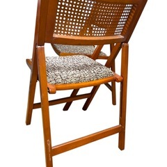 【昭和レトロ】2脚　折りたたみチェア　ラタン　木製の画像