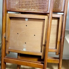【昭和レトロ】2脚　折りたたみチェア　ラタン　木製の画像