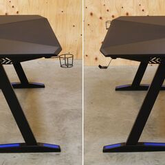 【ナム妹12/21】≪zyt2651ジ≫ ゲーミングデスク 黒青 幅140cm 奥行60cm 高さ70cm ブラック/ブルー/PC机/パソコンデスク/学習机/中古家具/リユースストレージ仙台 071220-01の画像