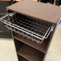 サ2512-212 ワイヤーバスケット付き カラーボックス ダークブラウン 3段 キズ汚れ有りの画像