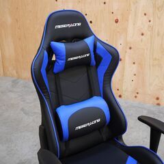 ≪zyt2652ジ≫ MESE RACING ゲーミングチェア 合皮 黒青 ブラック/ブルー 昇降/リクライニング/ハイバック/PCチェア/中古家具/リユースストレージ仙台 071220-02の画像