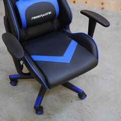 ≪zyt2652ジ≫ MESE RACING ゲーミングチェア 合皮 黒青 ブラック/ブルー 昇降/リクライニング/ハイバック/PCチェア/中古家具/リユースストレージ仙台 071220-02の画像