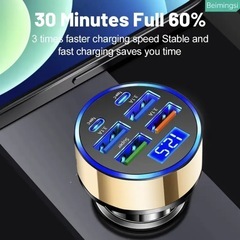 A⭐️新品・未使用⭐️未開封⭐️色：ゴールド🟪超高速充電カーアダプター🟪Superモード&3.1A&デュアType-C🟪デジタルディスプレイ🟪夜間照明がすごく綺麗です🟪の画像