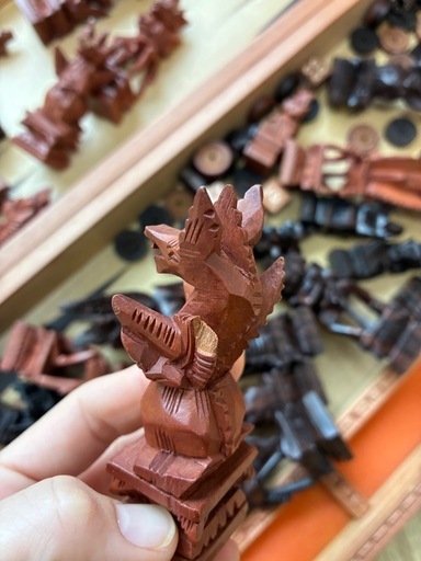 チェス　インドネシア　民芸品　アンティーク　バックギャモン