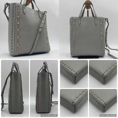極美品 JIMMY CHOO ジミーチュウ ペガシ スタースタッズ 2way トート ハンドバッグ  ショルダーバッグ クロスボディ 肩掛け 斜め掛け レザー 本革 グレー グレージュ 灰色の画像