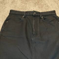 ★ GU ジーユー 裏起毛デニムタイトスカート　ストレッチ　ミディ丈 黒/BLACK Lサイズ 222-306340の画像