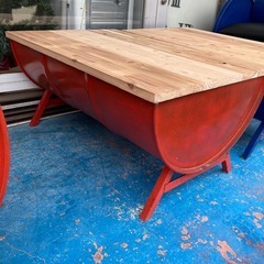 【希少】ドラム缶　ベンチ　赤の画像