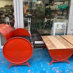 【希少】ドラム缶　ベンチ　赤の画像
