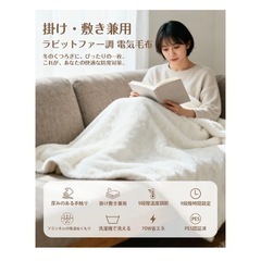 新品未使用！電気毛布 掛け 敷き兼用 ラビット調ファー 160×120cm 洗える ホワイト 省エネの画像