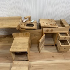木製おままごとキッチンセット（デスク・お店屋さん・収納としても）の画像