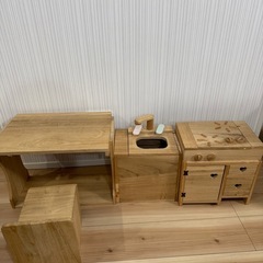 木製おままごとキッチンセット（デスク・お店屋さん・収納としても）の画像