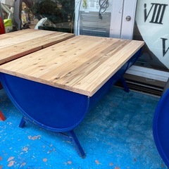 【希少】ドラム缶ベンチ　青の画像