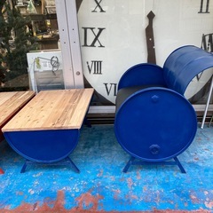 【希少】ドラム缶ベンチ　青の画像