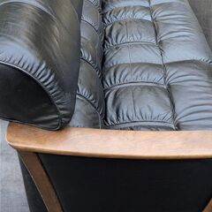 カリモク家具 ソファ 応接セット セパレート黒革の画像