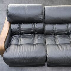 カリモク家具 ソファ 応接セット セパレート黒革の画像