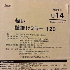 カインズ　　姿見　軽い壁掛けミラーの画像