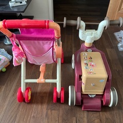 メルちゃん押し車とプーさんの乗り物セットの画像